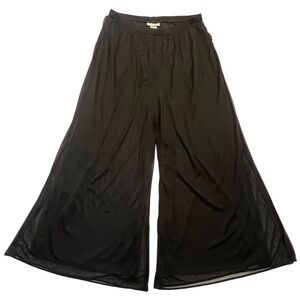 Black Wide Leg Mesh Overlay Flowy Dressy Evening Palazzo Pants Size 1X Petite